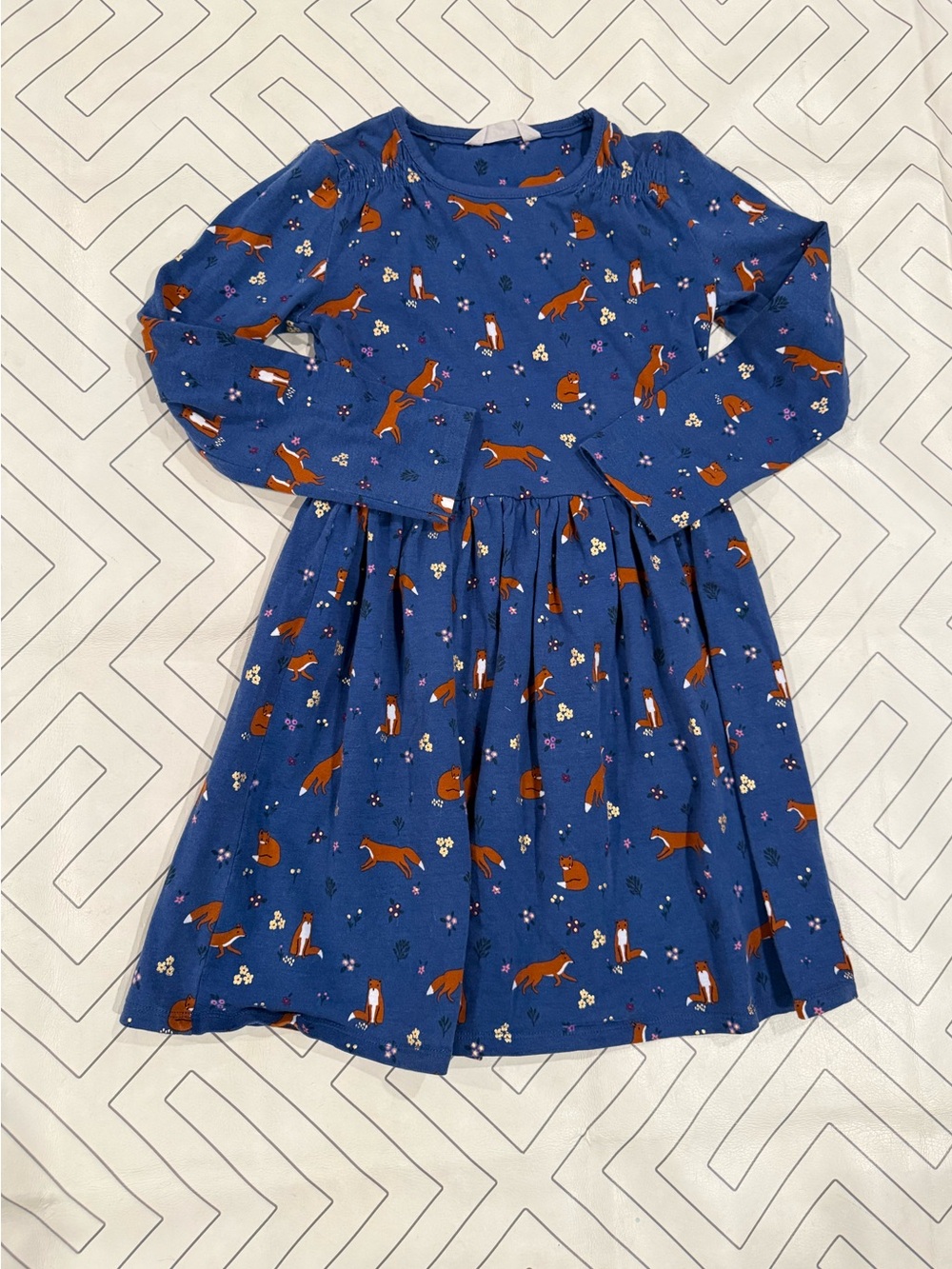 John Lewis Blue Fox-Print Long Sleeve Kids Dress